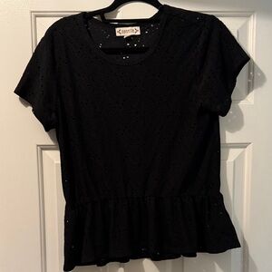 Nanette Lepore Black Eyelet Peplum Top